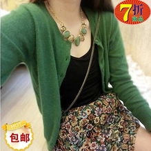 2014春秋新款大牌復古綠色兔毛混織針織開衫 短款時尚，舒適優(yōu)雅